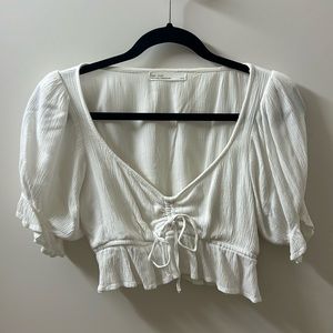 OAK + FORT White Cropped Square Neck Blouse XS